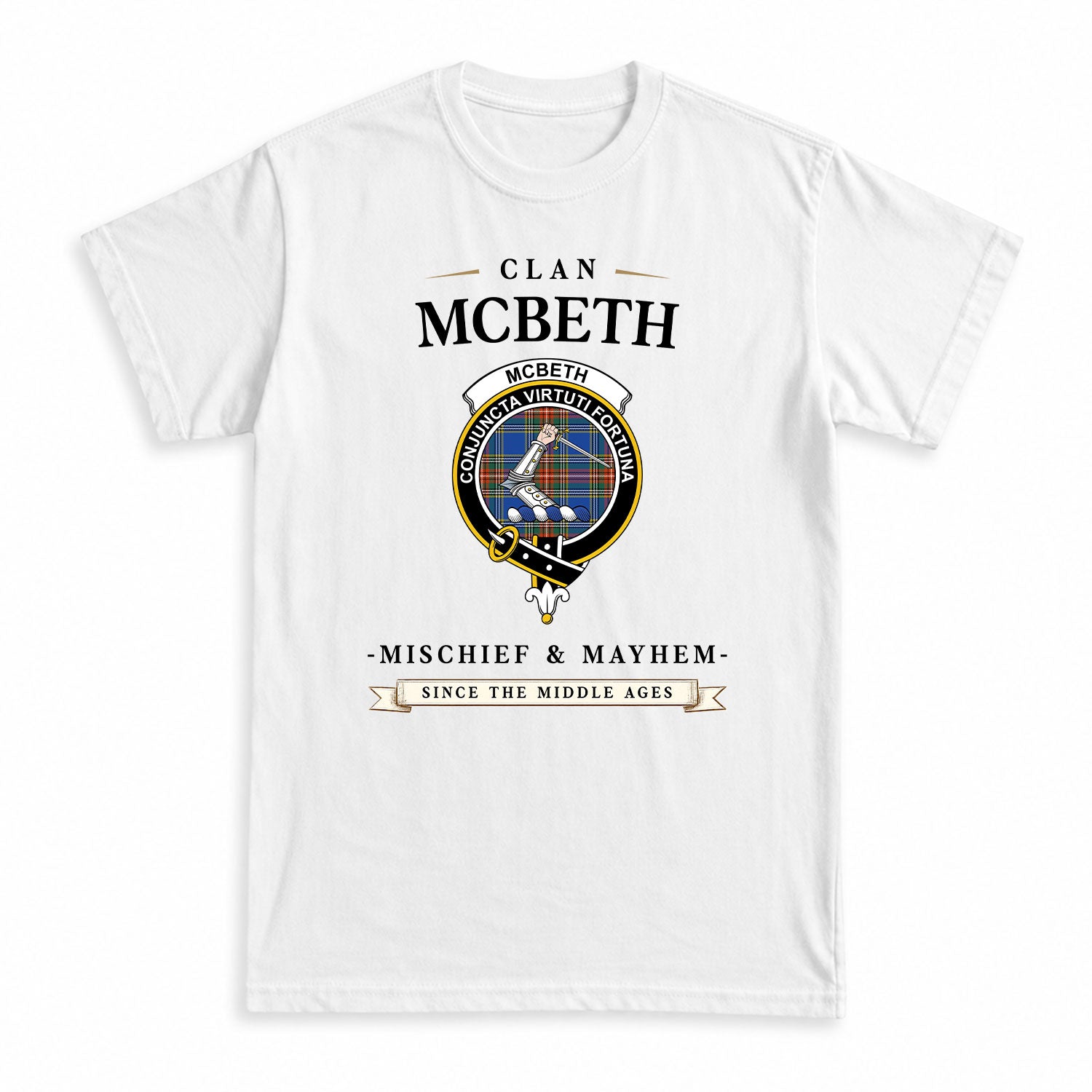 McBeth Ancient Tartan Crest Mischief and Mayhem T-shirt