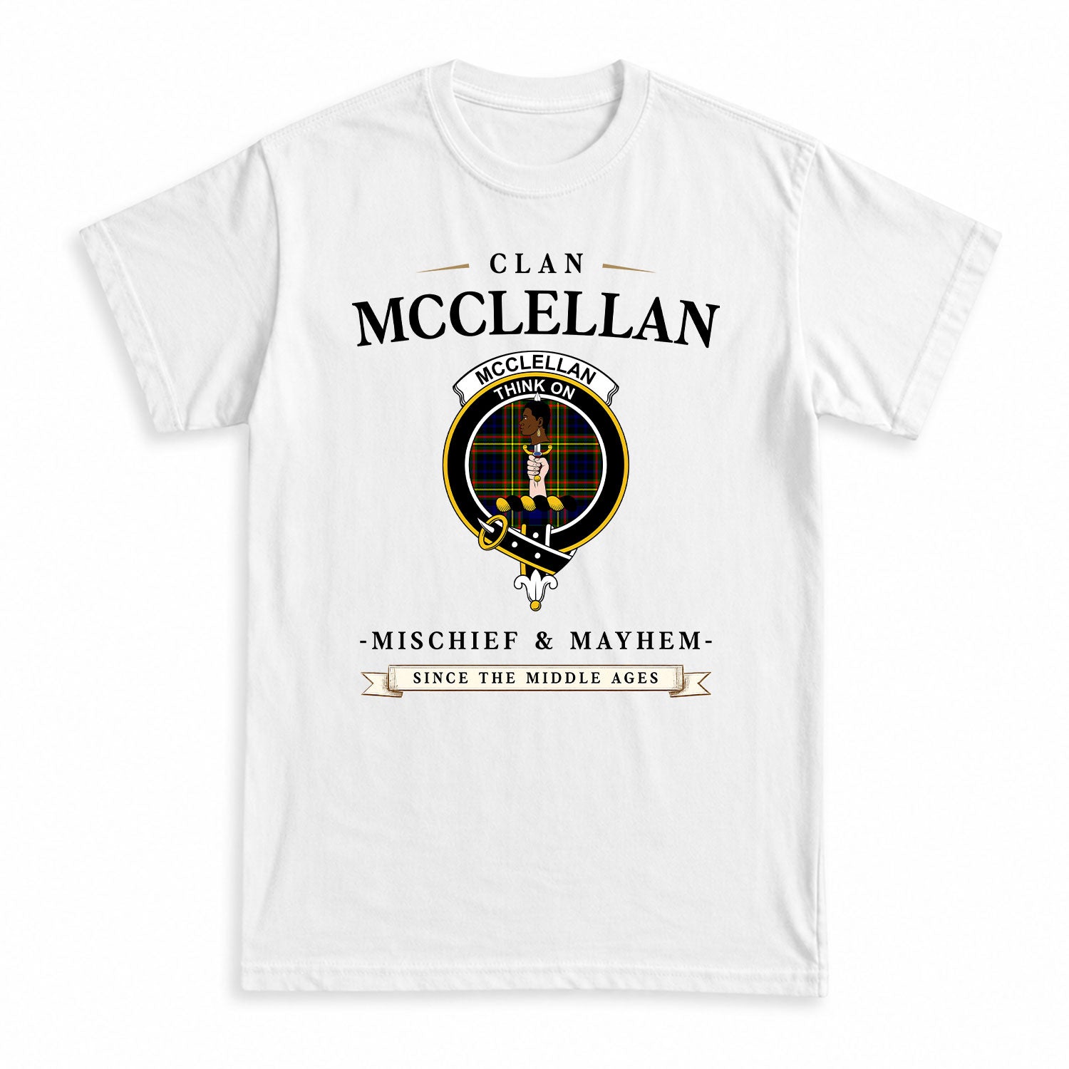 McClellan Modern Tartan Crest Mischief and Mayhem T-shirt