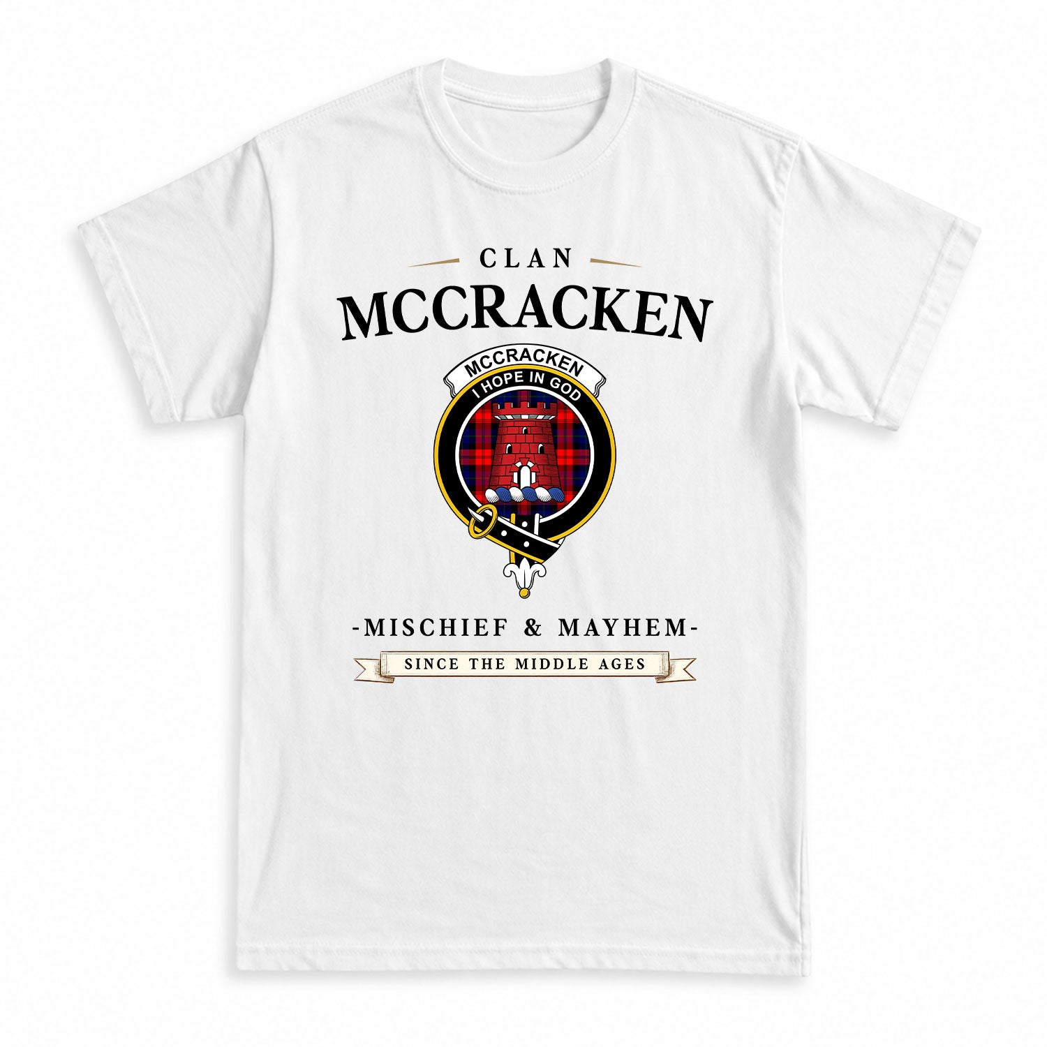 McCracken Tartan Crest Mischief and Mayhem T-shirt