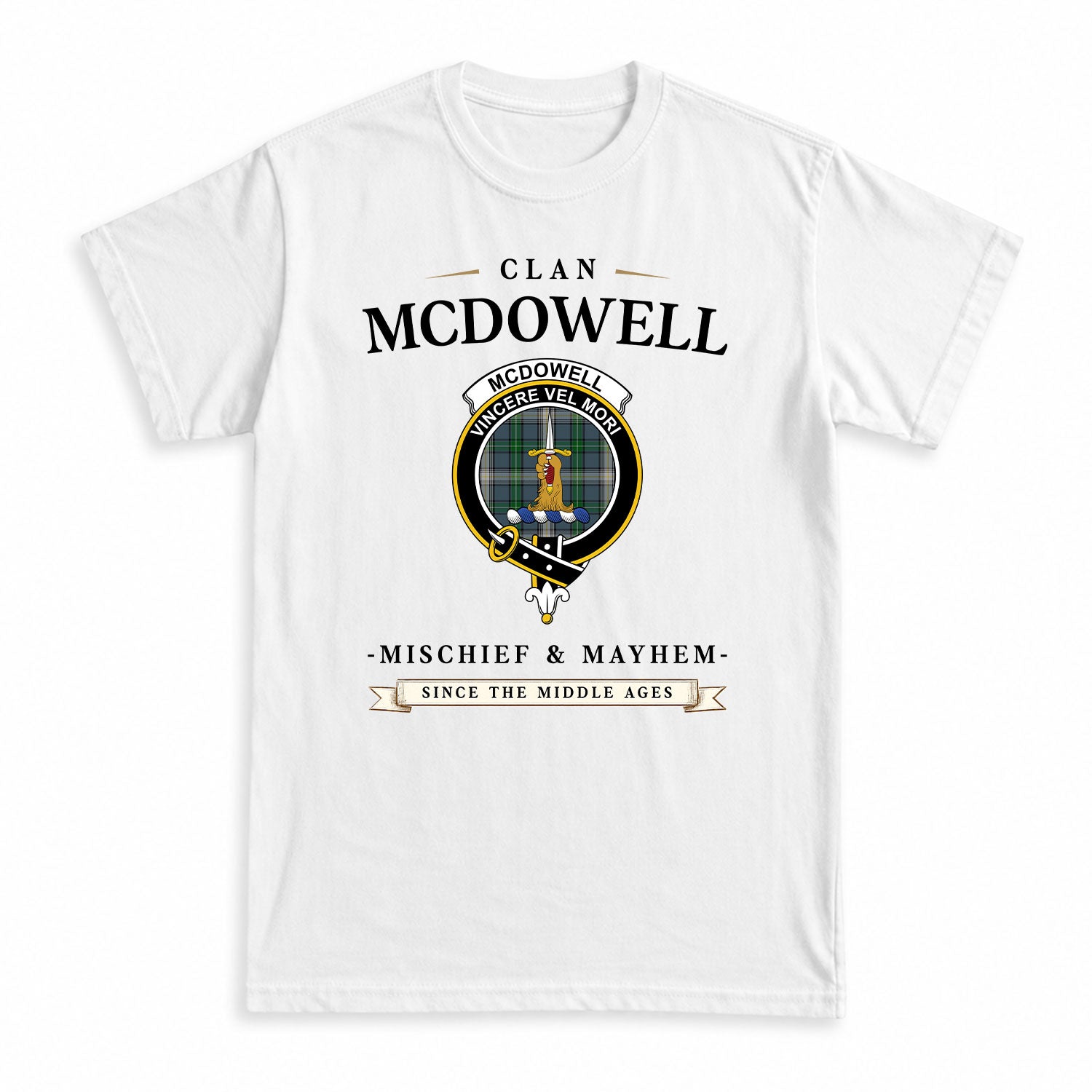 McDowell (MacDowell) Tartan Crest Mischief and Mayhem T-shirt