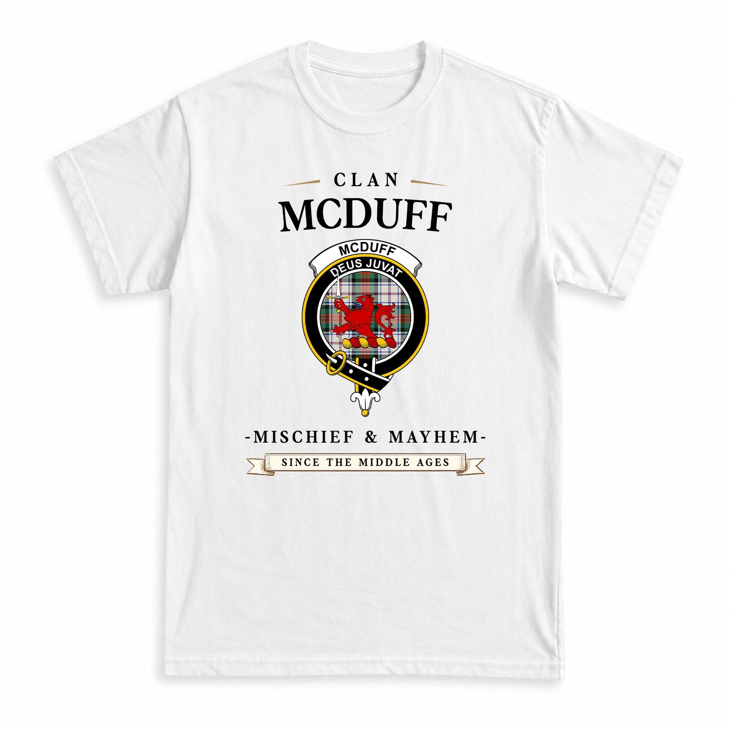McDuff Dress Ancient Tartan Crest Mischief and Mayhem T-shirt