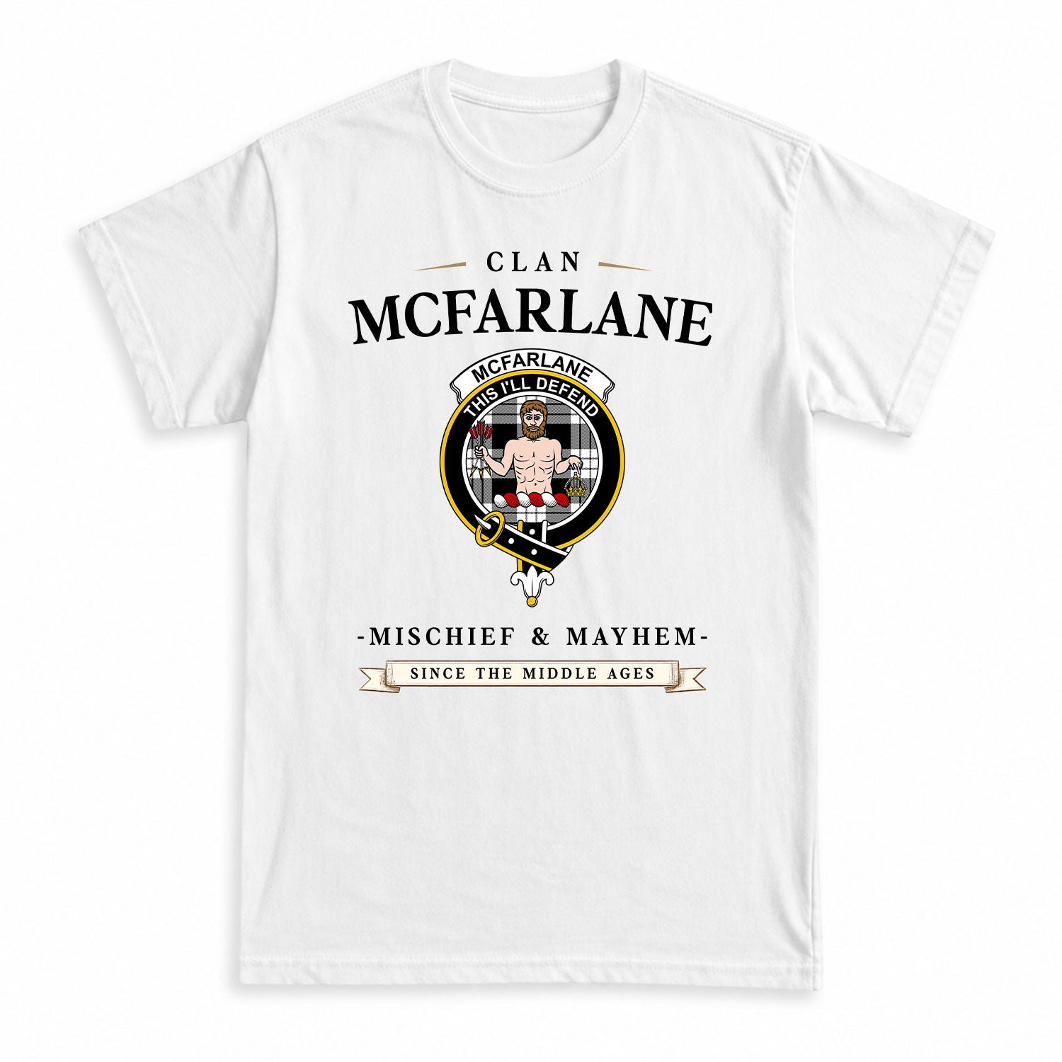 McFarlane Black - White Tartan Crest Mischief and Mayhem T-shirt
