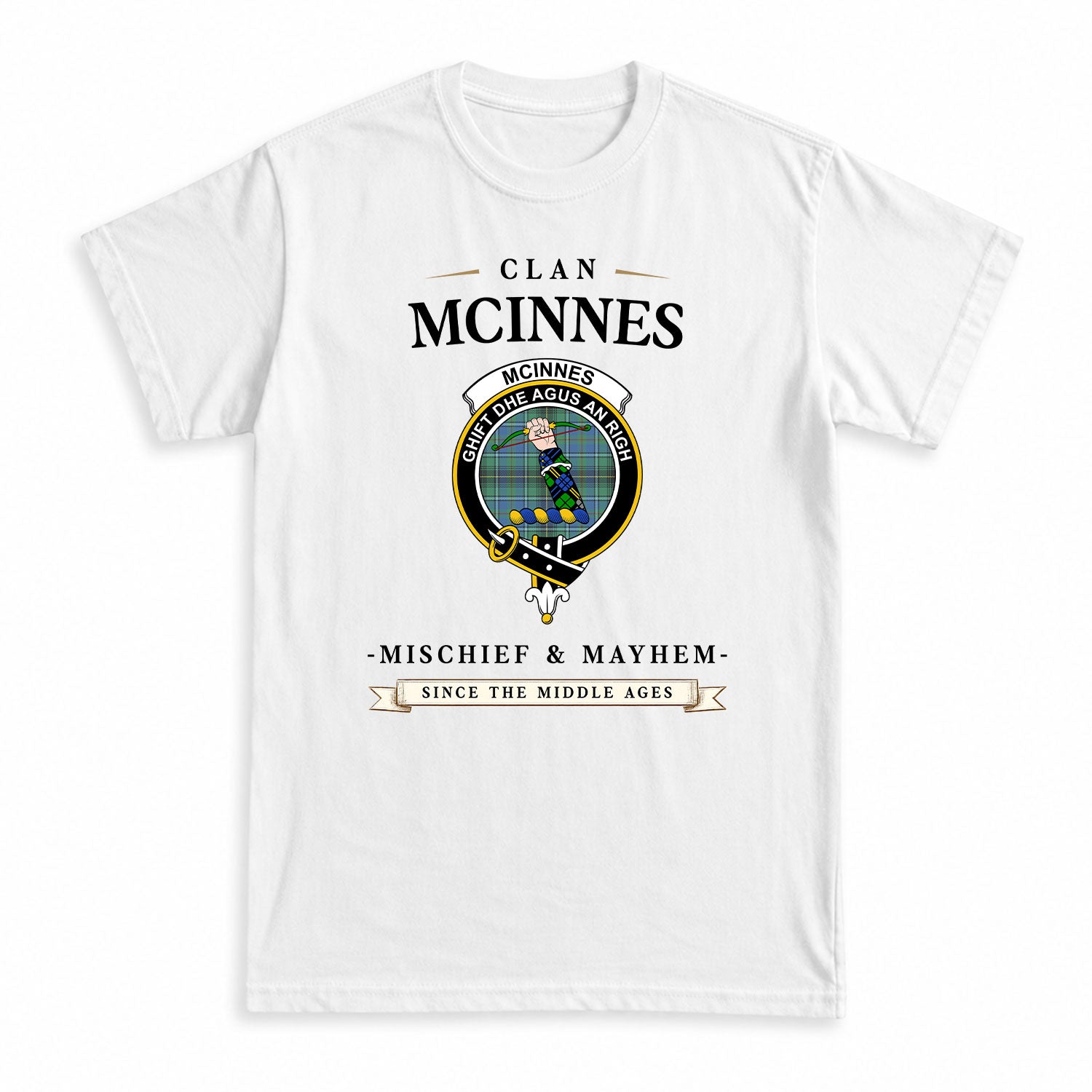 McInnes Ancient Tartan Crest Mischief and Mayhem T-shirt