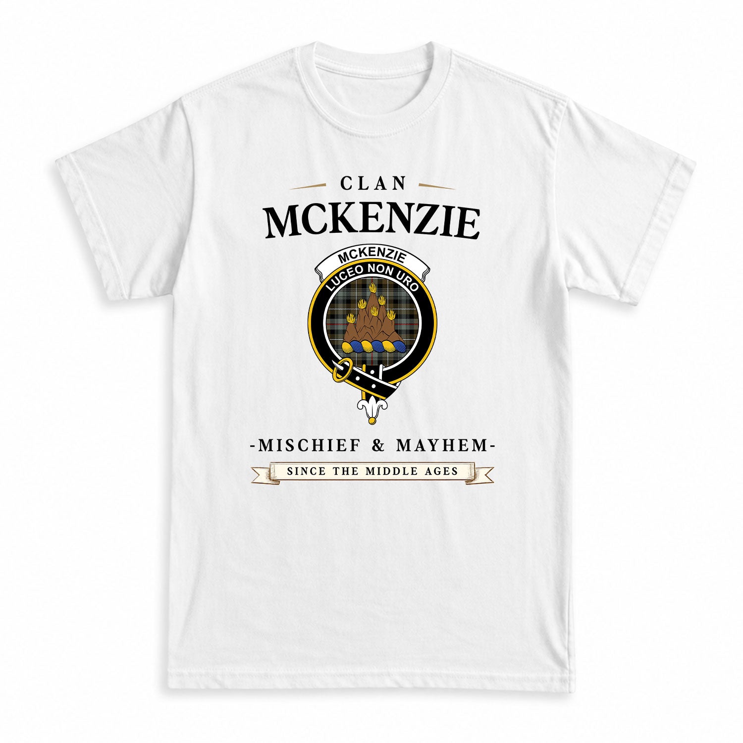 McKenzie Weathered Tartan Crest Mischief and Mayhem T-shirt