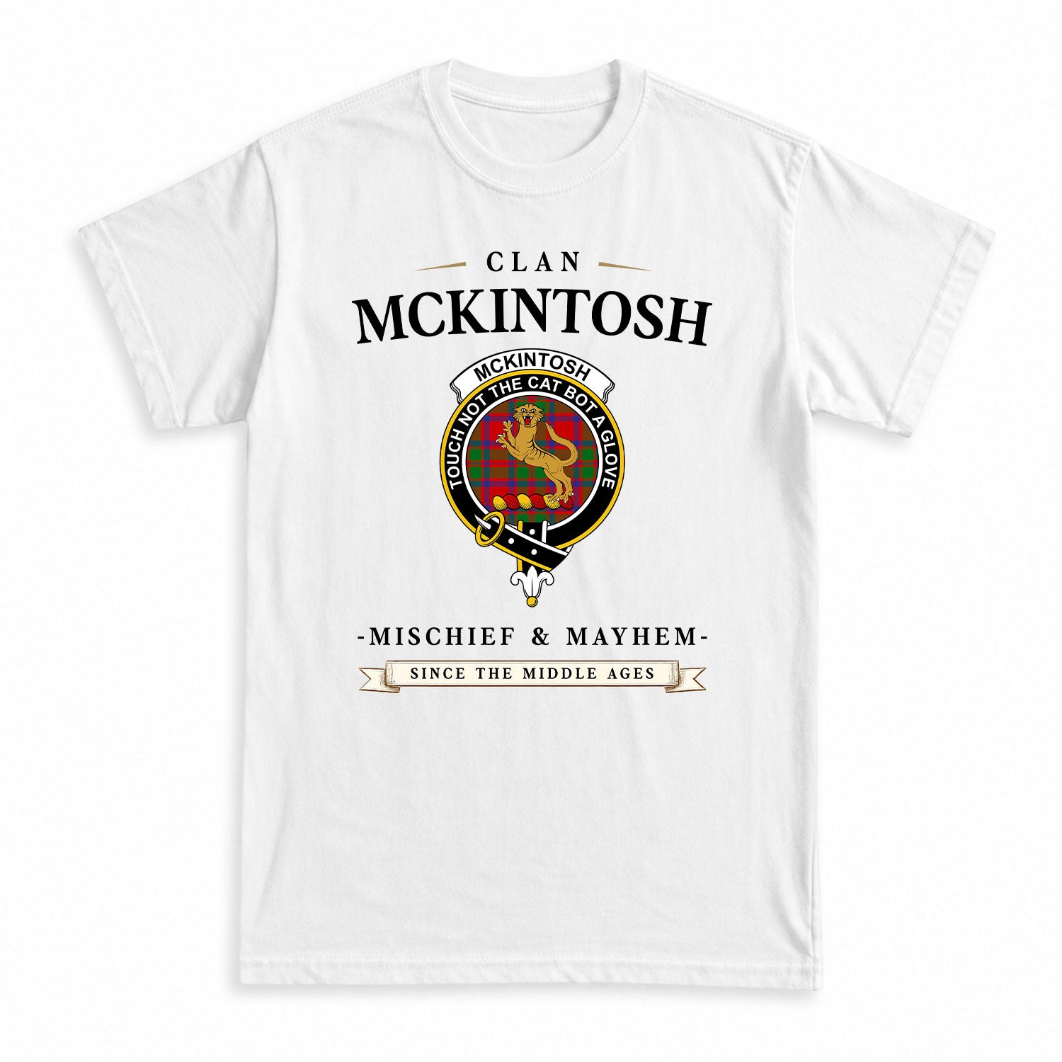 McKintosh Modern Tartan Crest Mischief and Mayhem T-shirt