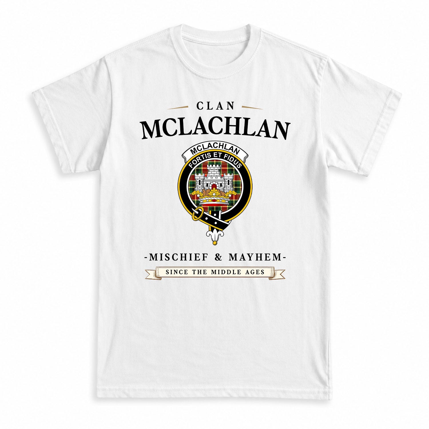 McLachlan Hunting Modern Tartan Crest Mischief and Mayhem T-shirt