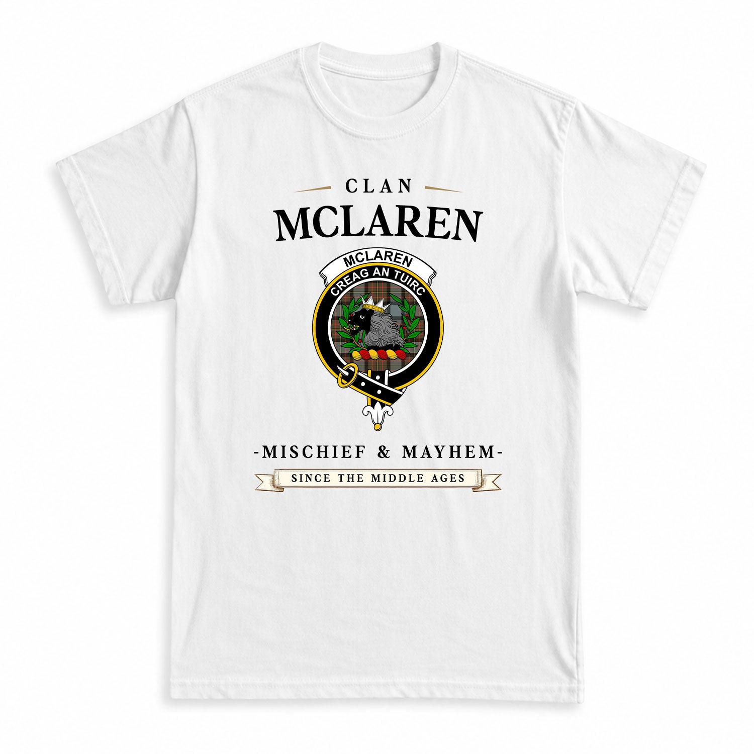 McLaren Weathered Tartan Crest Mischief and Mayhem T-shirt