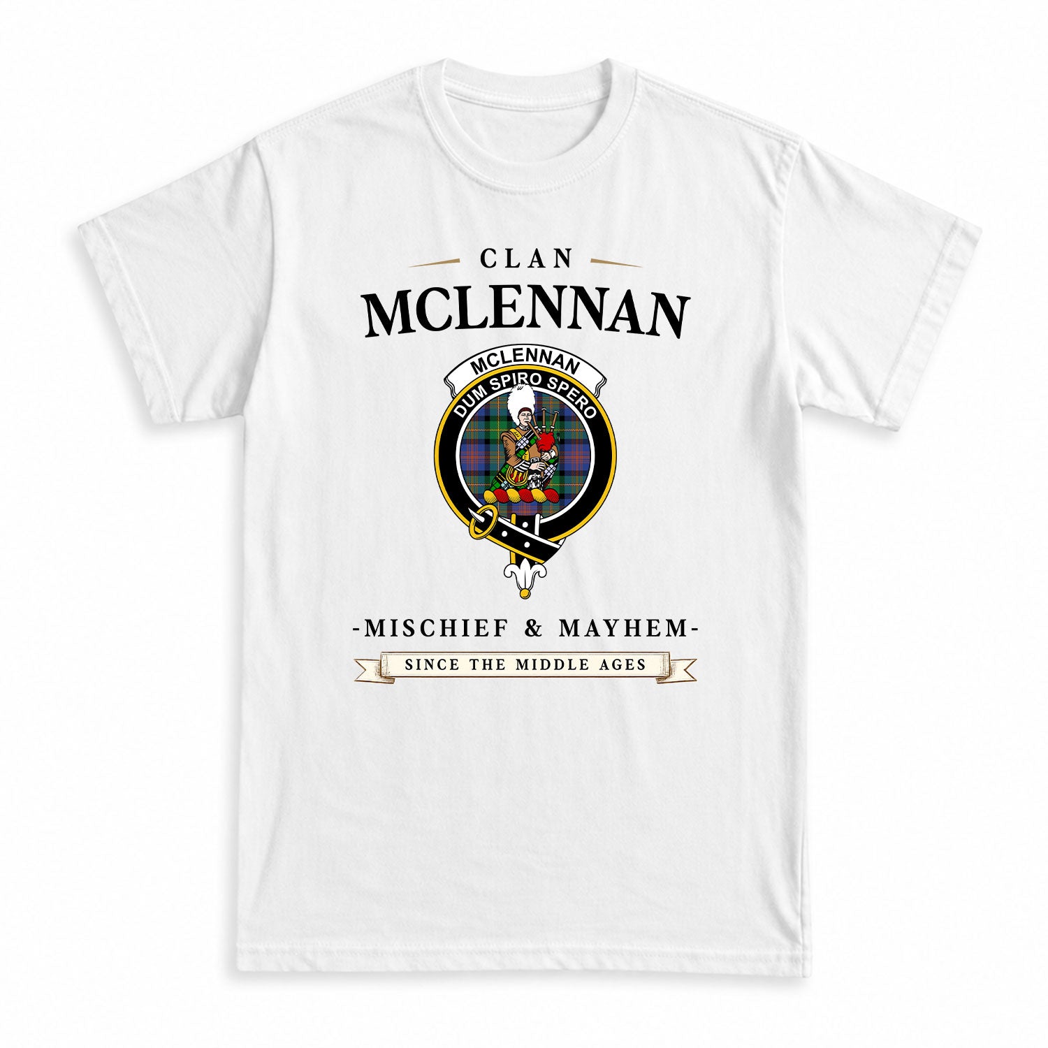 McLennan Ancient Tartan Crest Mischief and Mayhem T-shirt