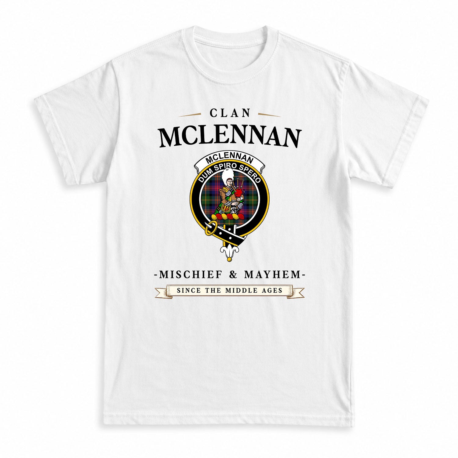 McLennan Modern Tartan Crest Mischief and Mayhem T-shirt