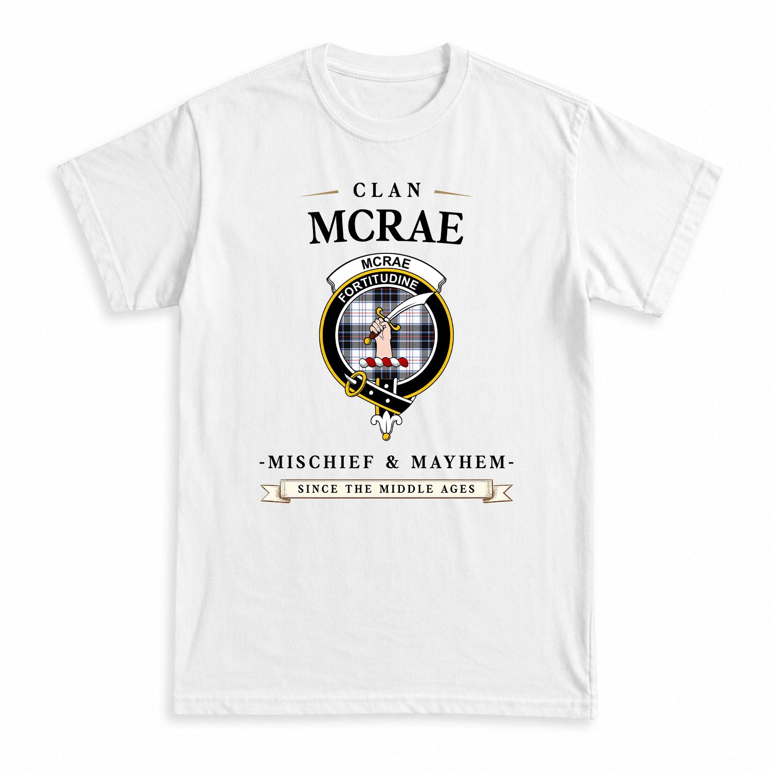 McRae Dress Modern Tartan Crest Mischief and Mayhem T-shirt