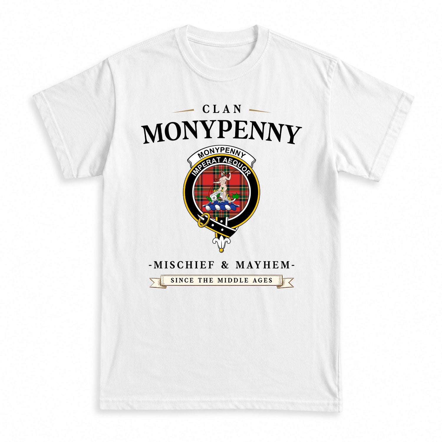 Monypenny Tartan Crest Mischief and Mayhem T-shirt