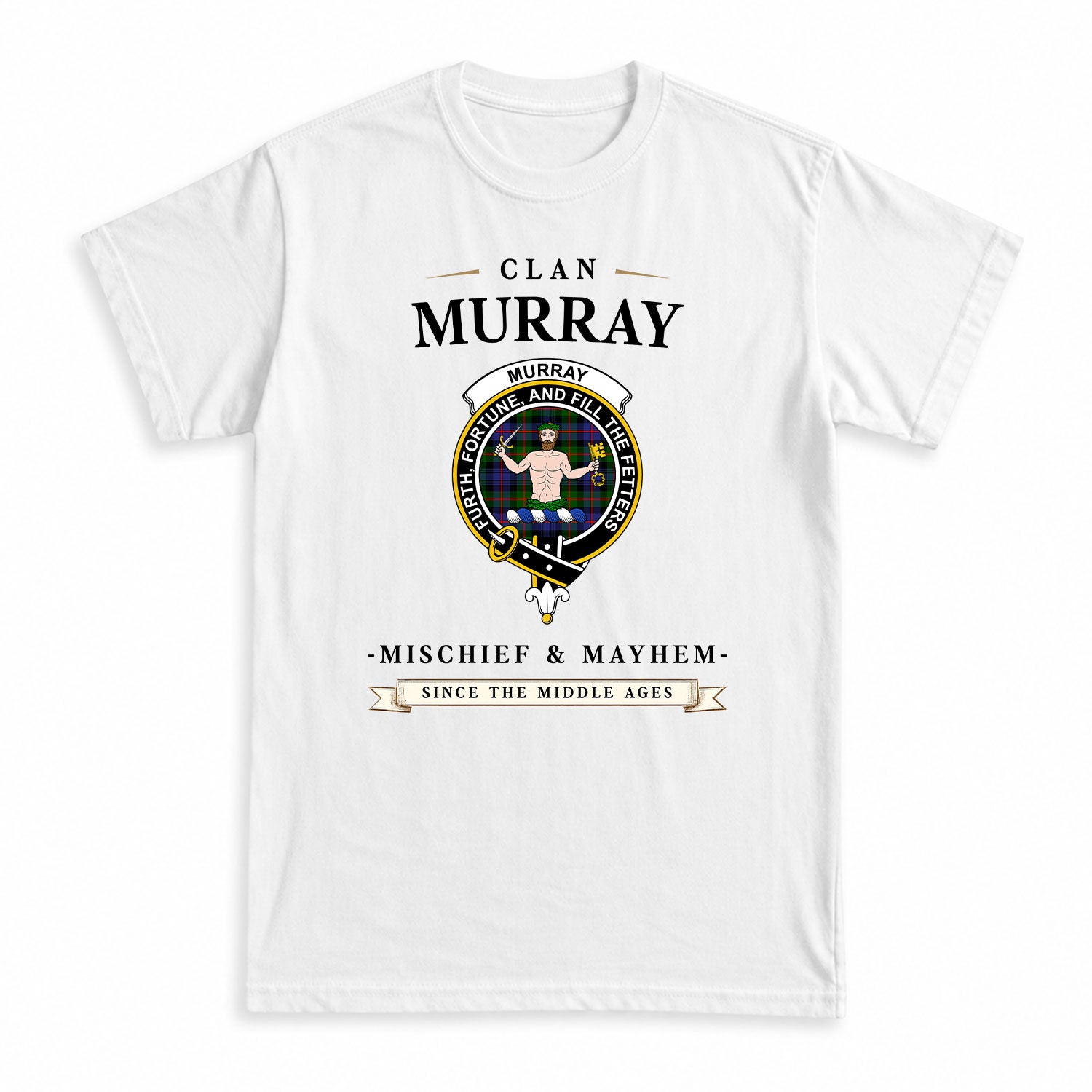 Murray of Atholl Modern Tartan Crest Mischief and Mayhem T-shirt