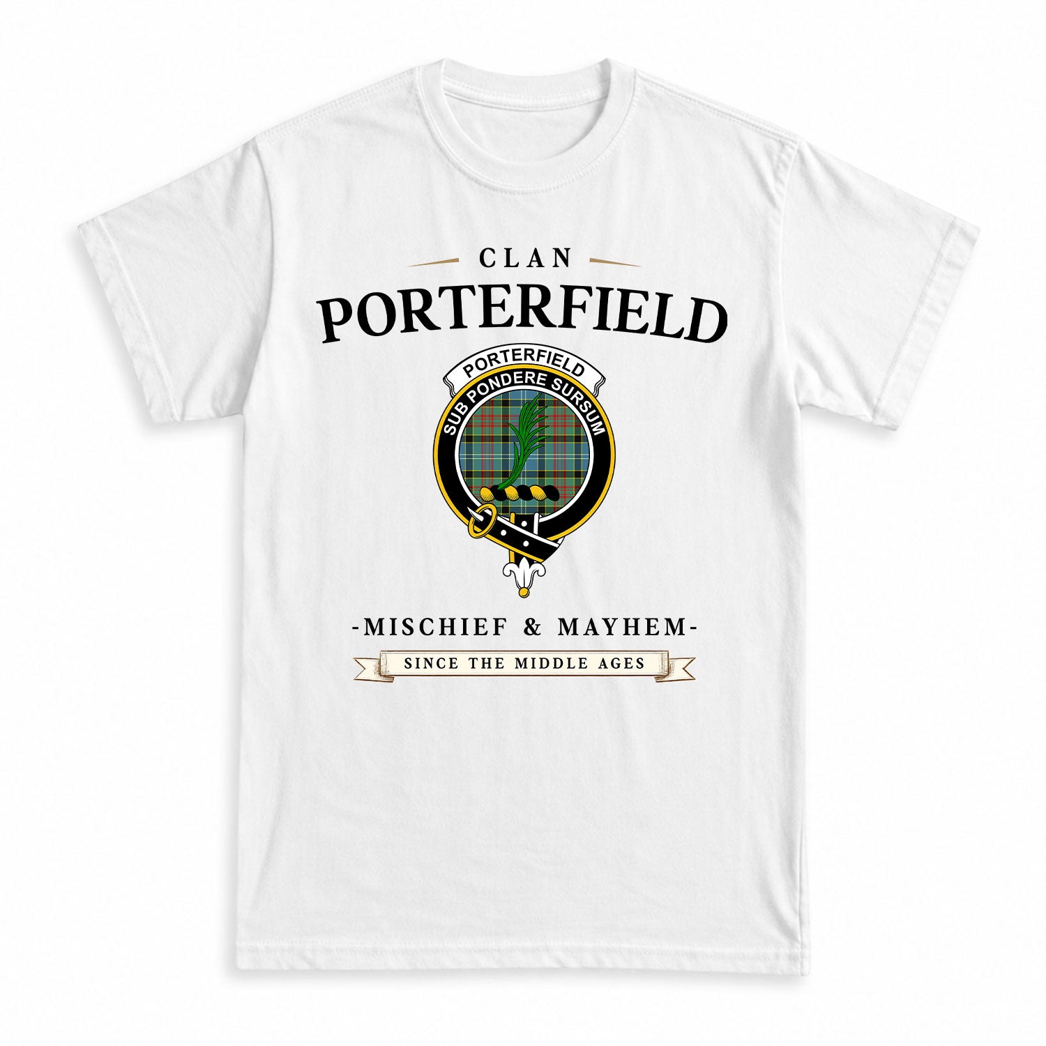 Porterfield Tartan Crest Mischief and Mayhem T-shirt