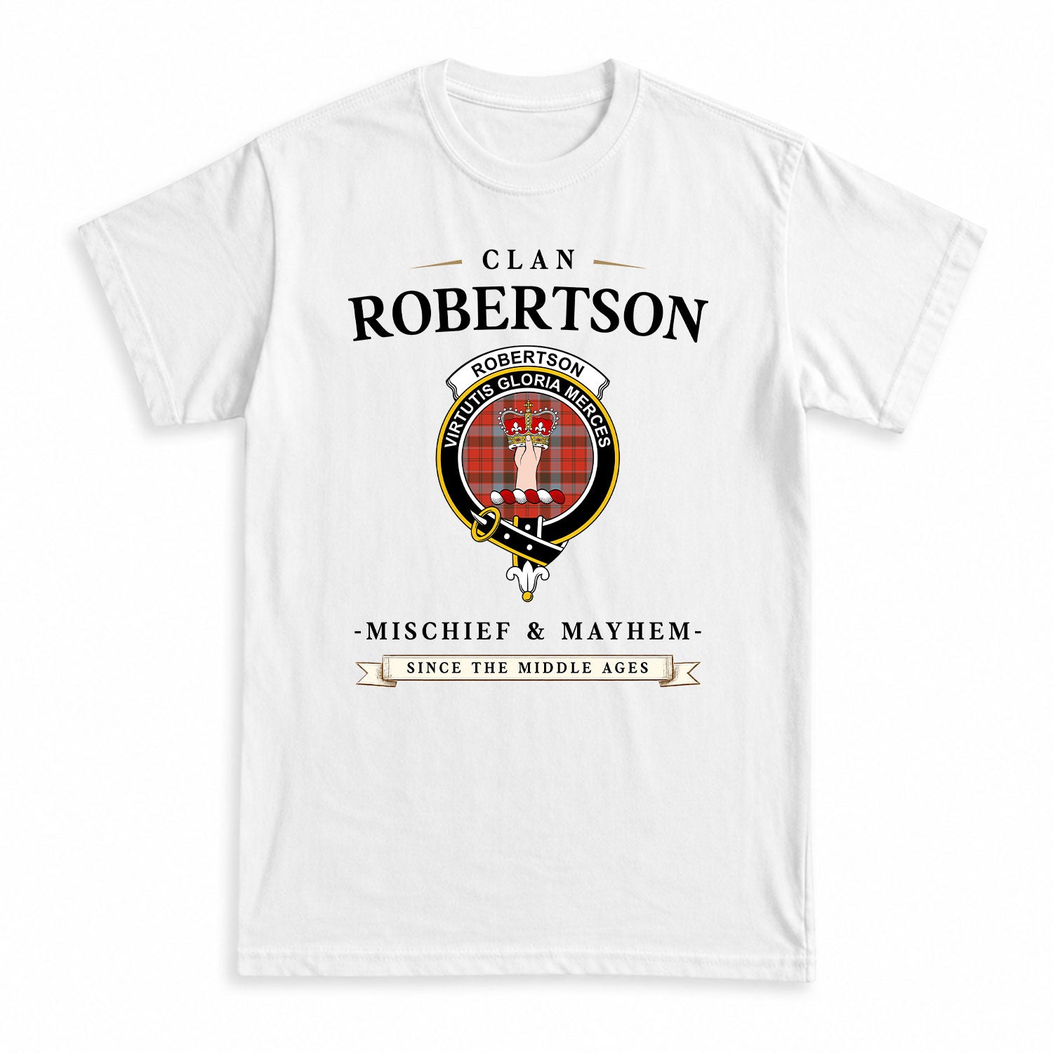 Robertson Weathered Tartan Crest Mischief and Mayhem T-shirt