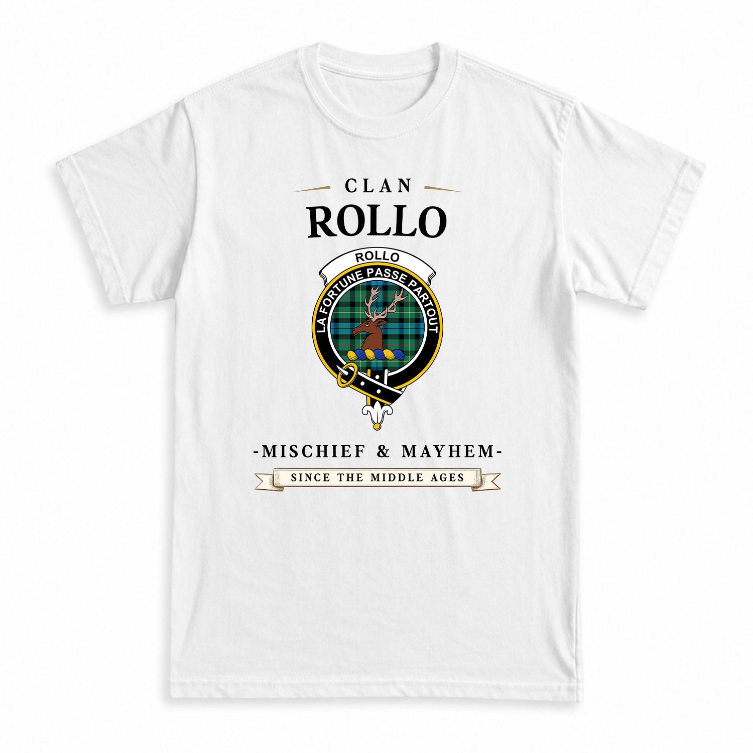 Rollo Ancient Tartan Crest Mischief and Mayhem T-shirt
