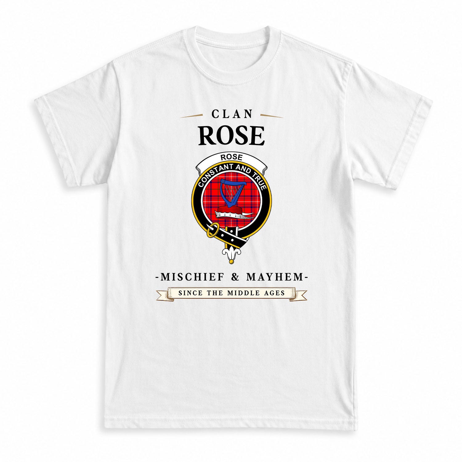 Rose Modern Tartan Crest Mischief and Mayhem T-shirt