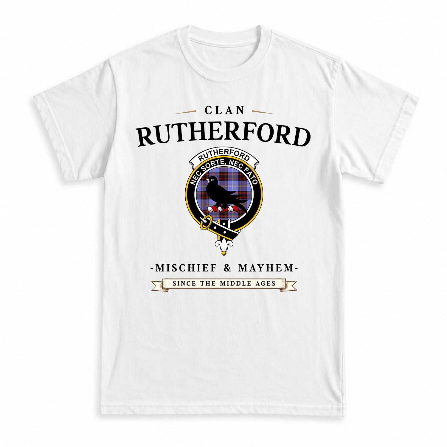 Rutherford Tartan Crest Mischief and Mayhem T-shirt