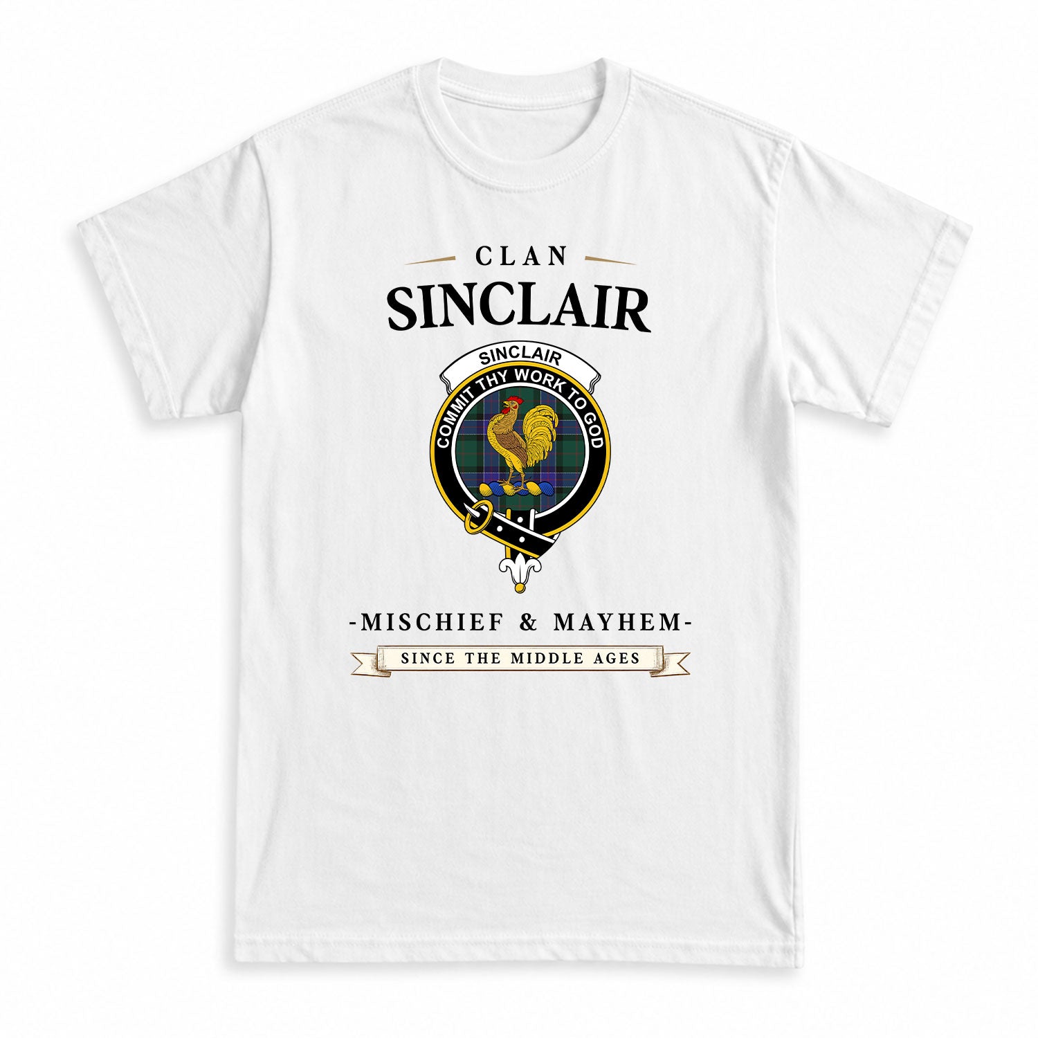 Sinclair Hunting Modern Tartan Crest Mischief and Mayhem T-shirt