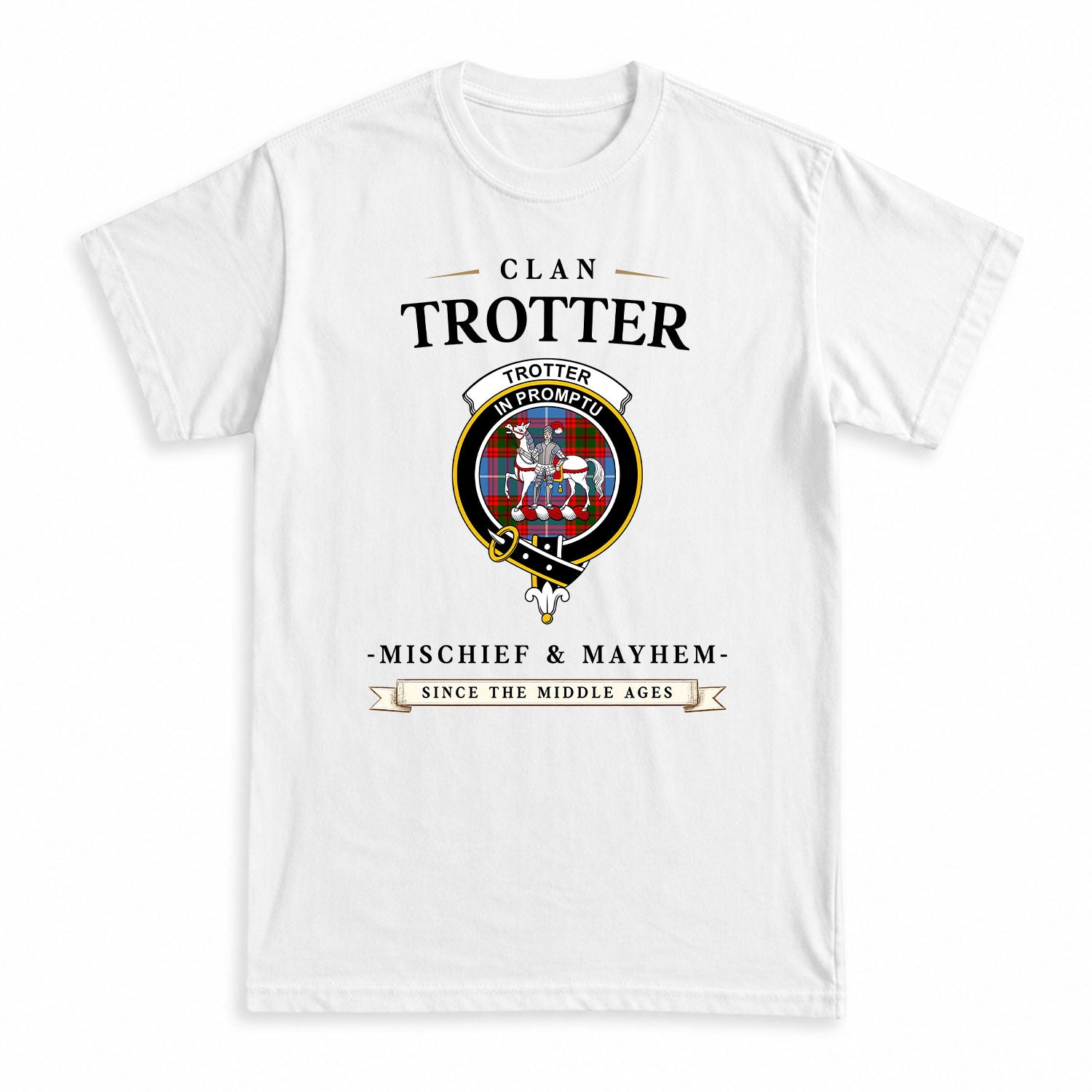 Trotter Tartan Crest Mischief and Mayhem T-shirt