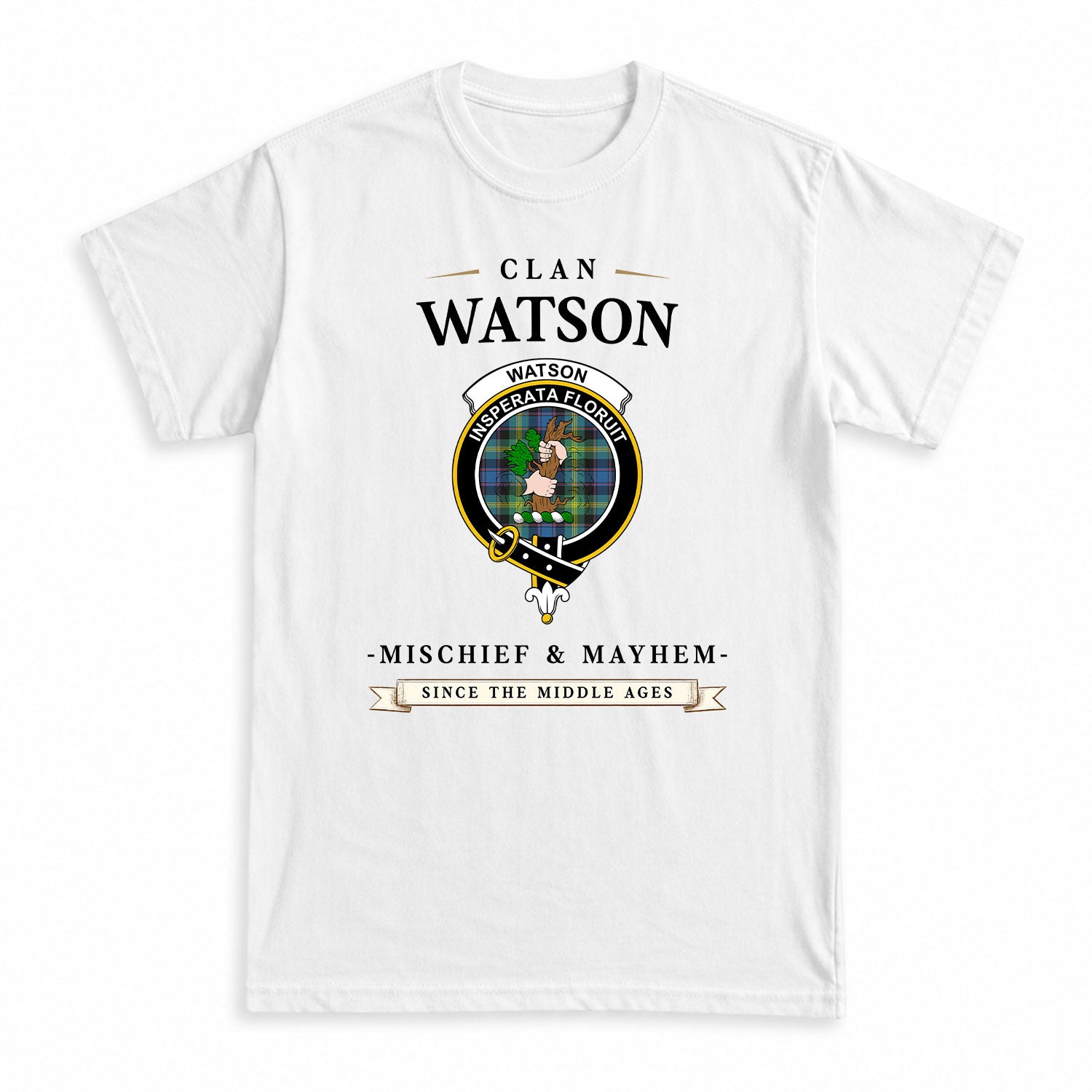 Watson Ancient Tartan Crest Mischief and Mayhem T-shirt