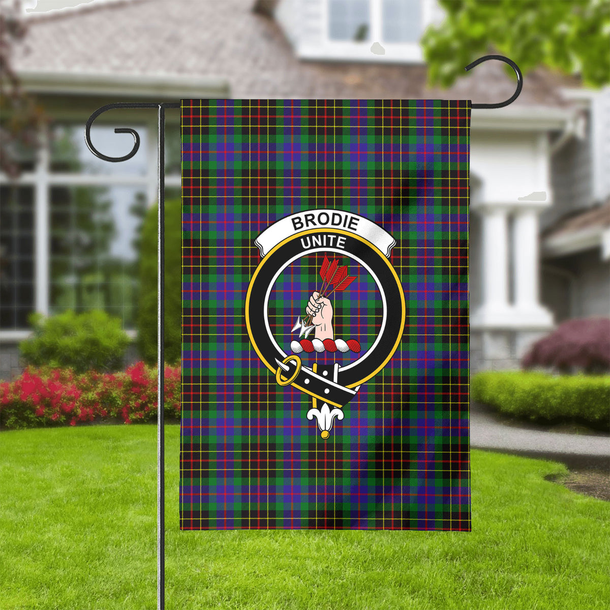 Brodie Hunting Modern Tartan Crest Garden Flag