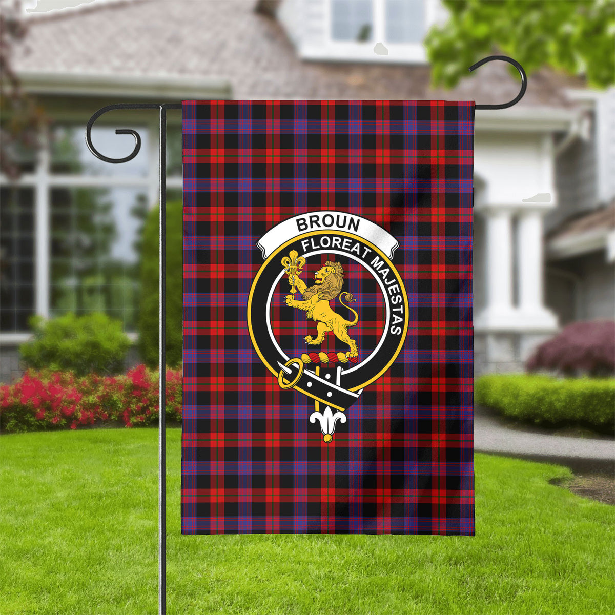 Broun Modern Tartan Crest Garden Flag