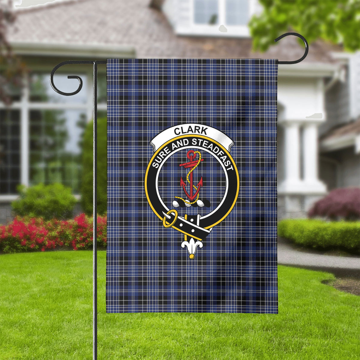 Clark Modern Tartan Crest Garden Flag