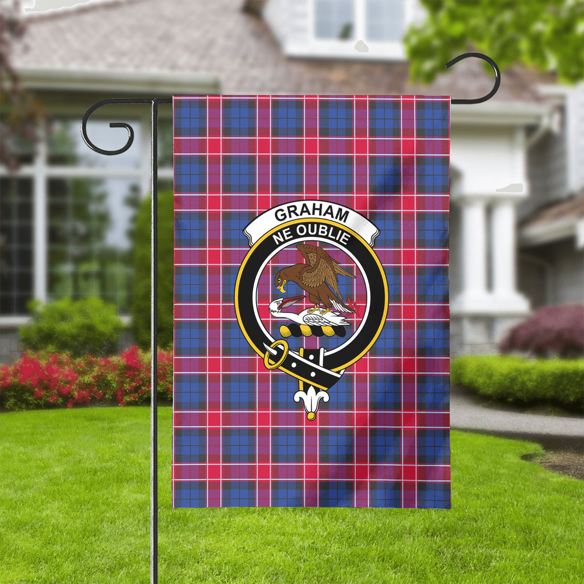 Graham of Menteith Red Tartan Crest Garden Flag