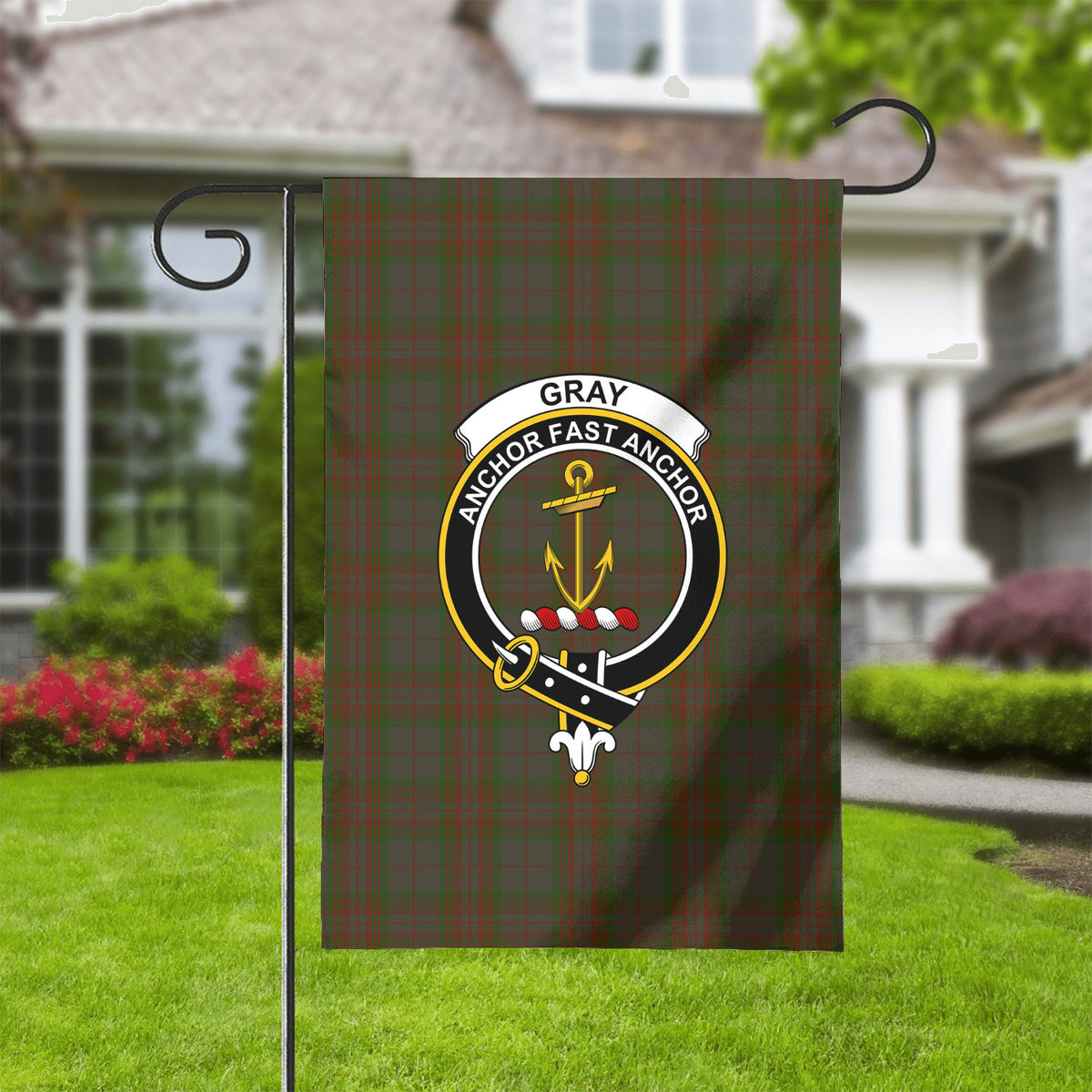 Gray Tartan Crest Garden Flag