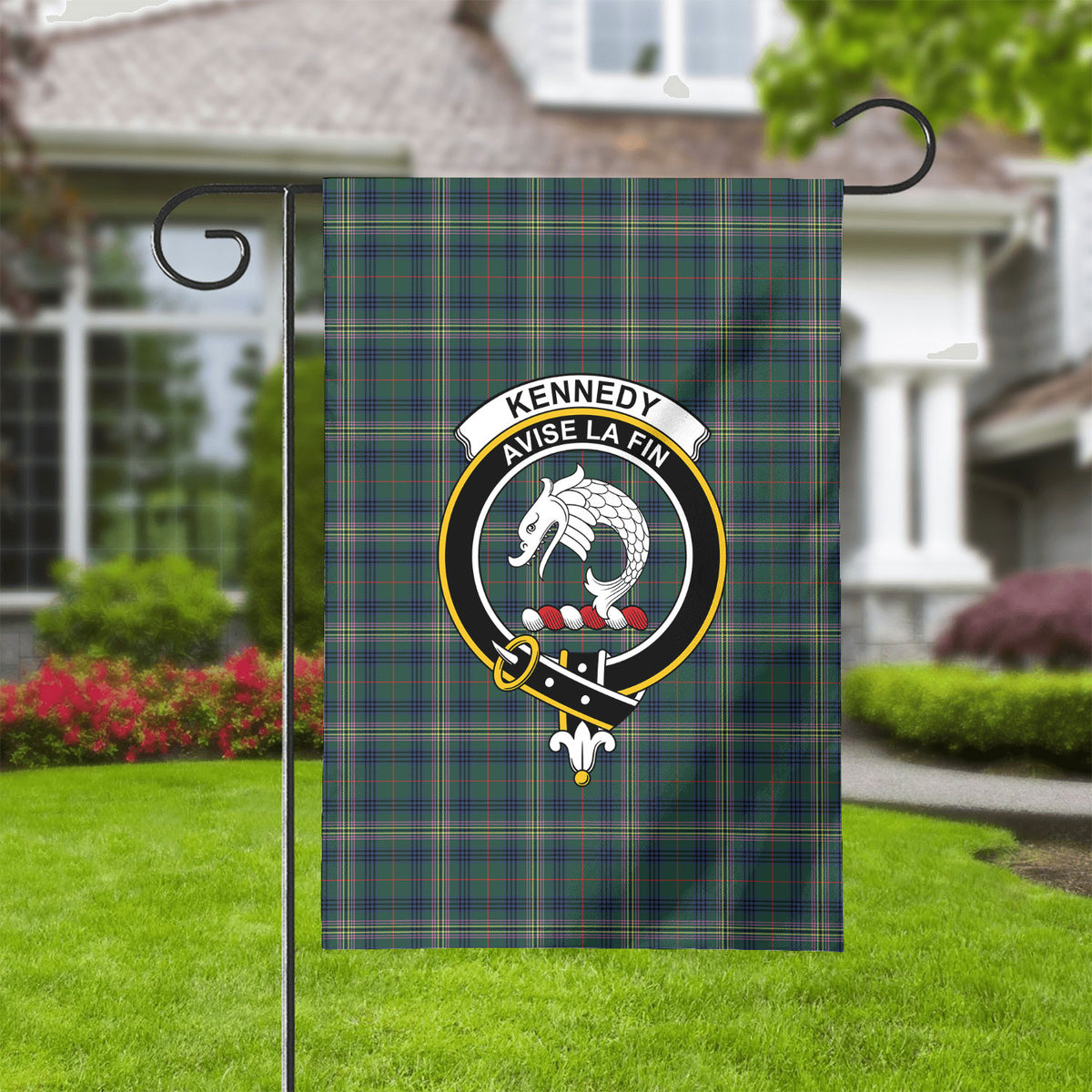 Kennedy Modern Tartan Crest Garden Flag