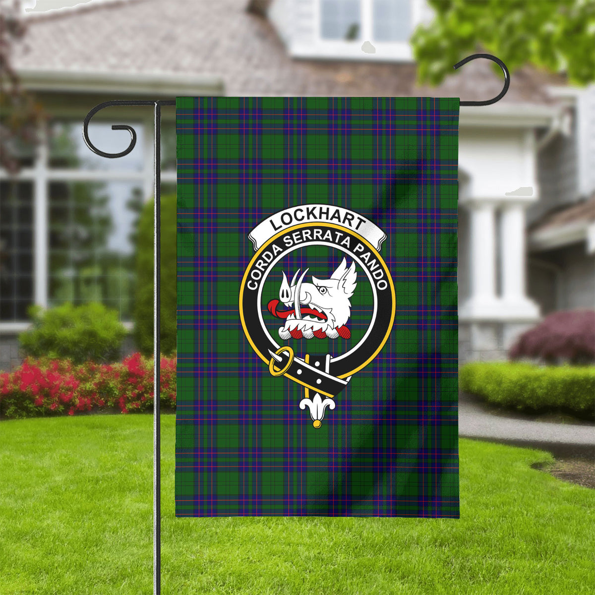 Lockhart Modern Tartan Crest Garden Flag
