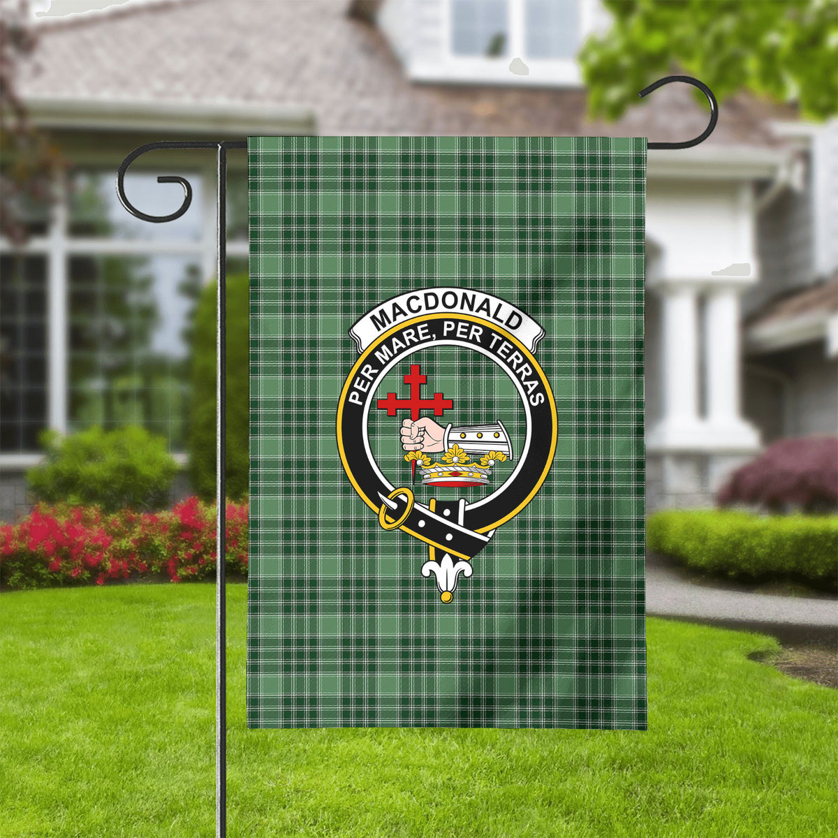 MacDonald Lord of the Isles Hunting Tartan Crest Garden Flag