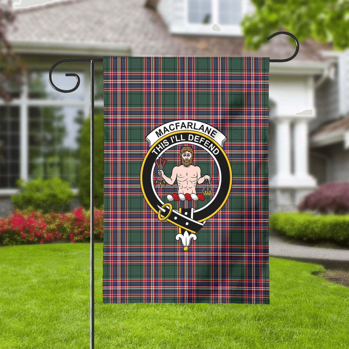MacFarlane Hunting Modern Tartan Crest Garden Flag