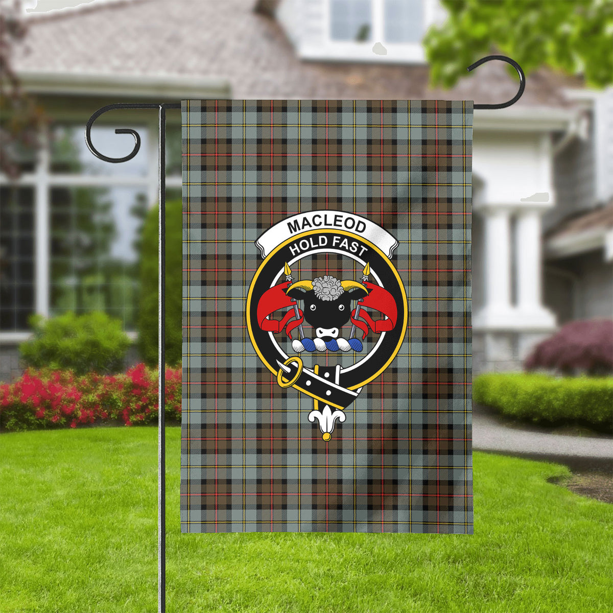 MacLeod of Harris Weathered Tartan Crest Garden Flag