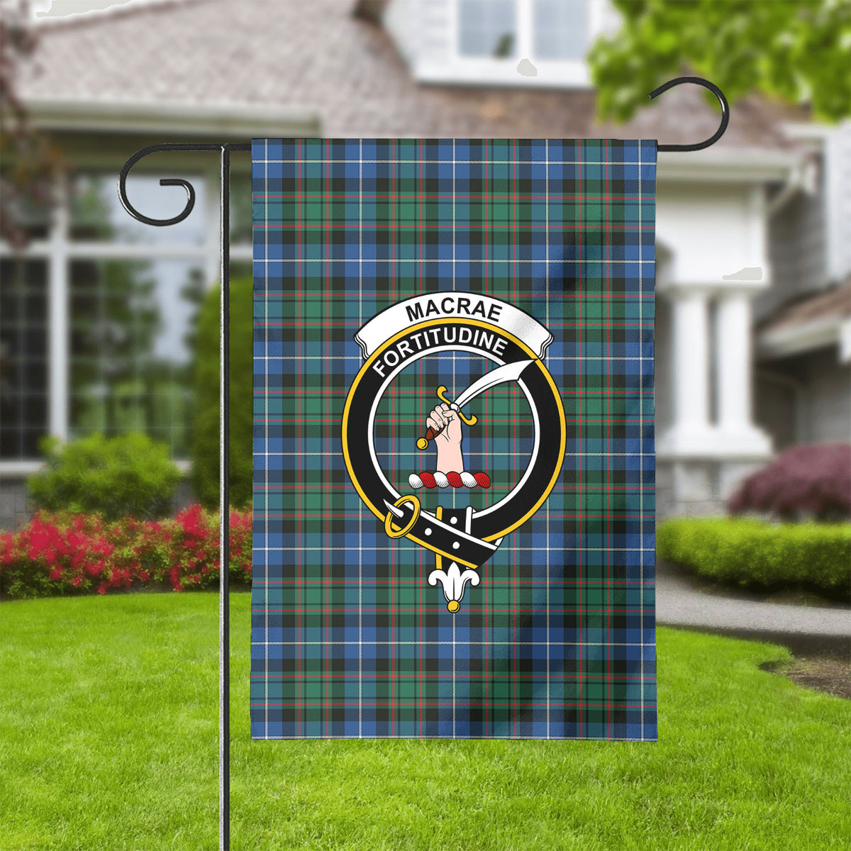 MacRae Hunting Ancient Tartan Crest Garden Flag