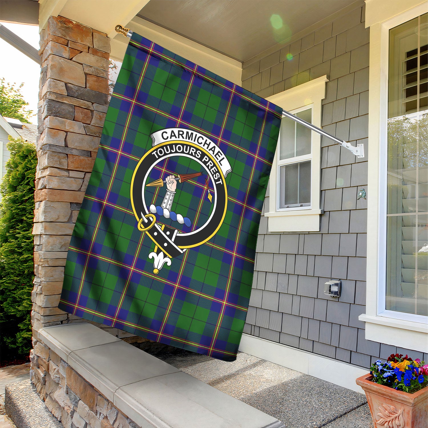 Carmichael Modern Tartan Crest Garden Flag
