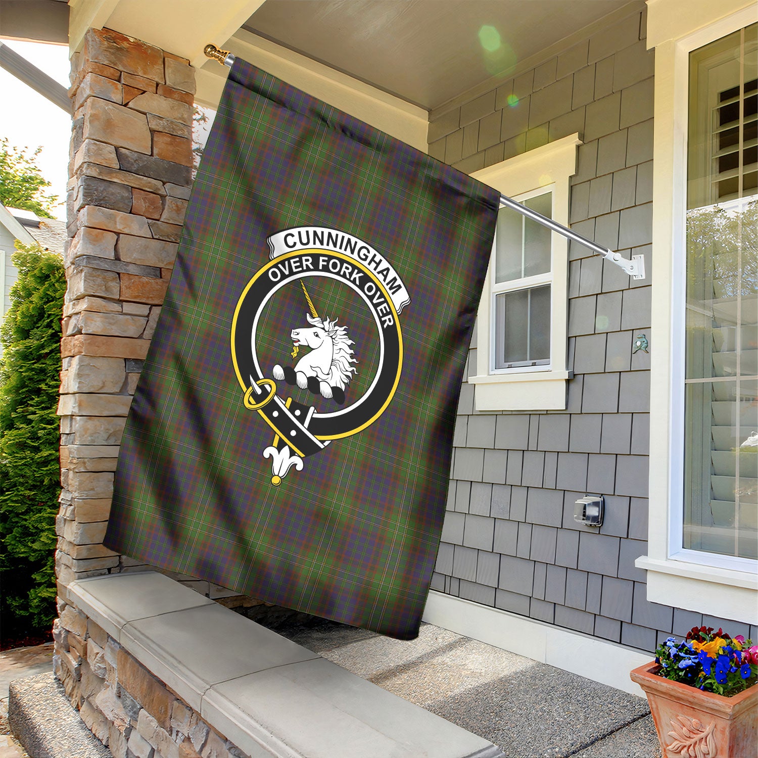 Cunningham Hunting Modern Tartan Crest Garden Flag