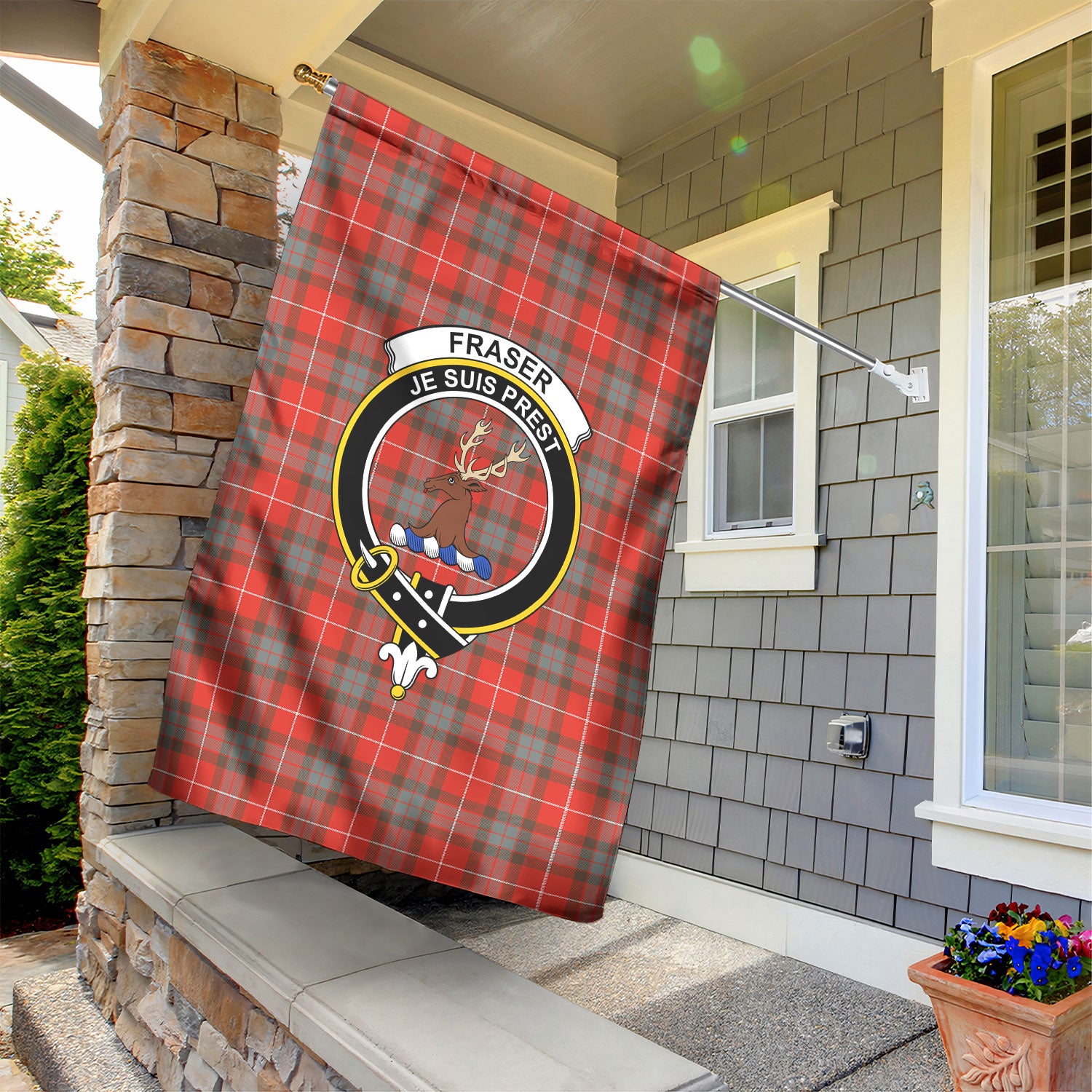 Fraser (of Lovat) Weathered Tartan Crest Garden Flag