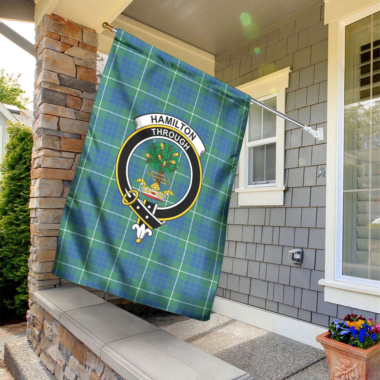 Hamilton Hunting Ancient Tartan Crest Garden Flag