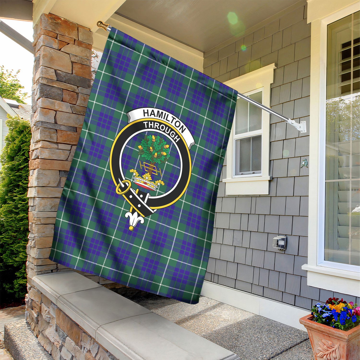 Hamilton Hunting Modern Tartan Crest Garden Flag