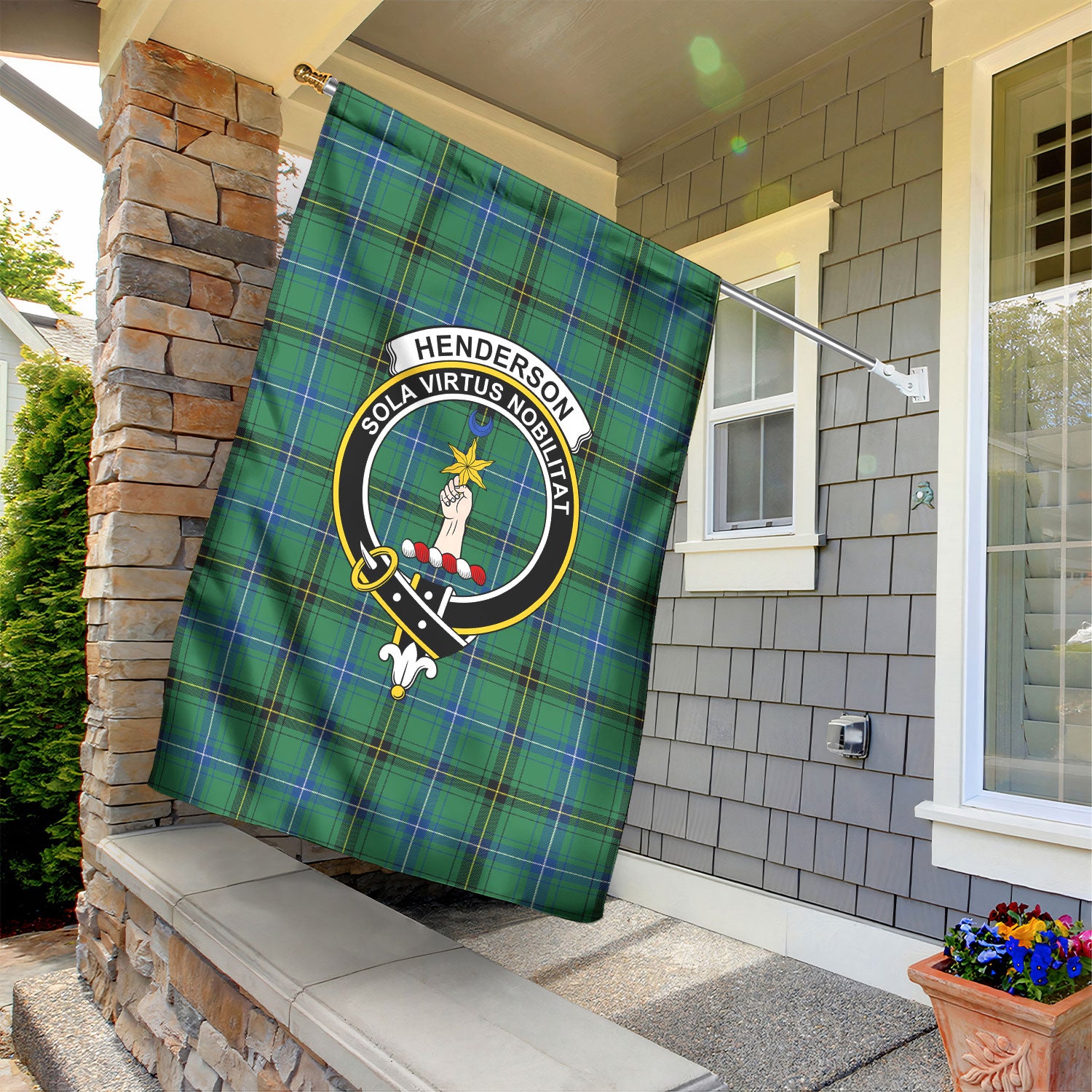 Henderson Ancient Tartan Crest Garden Flag