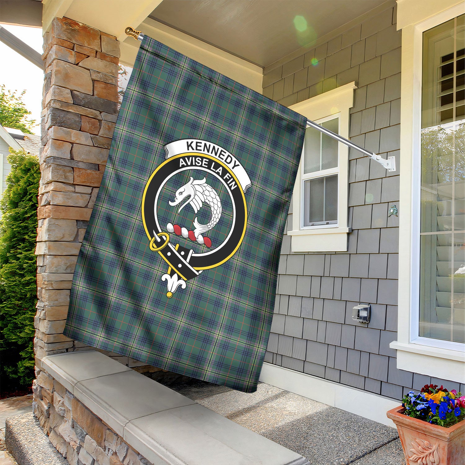 Kennedy Modern Tartan Crest Garden Flag