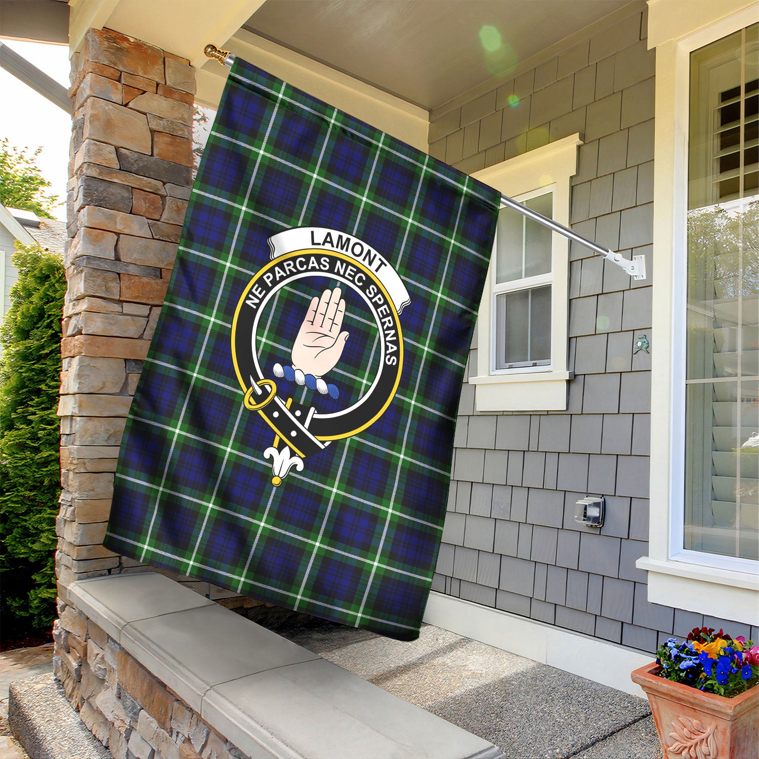 Lamont Modern Tartan Crest Garden Flag