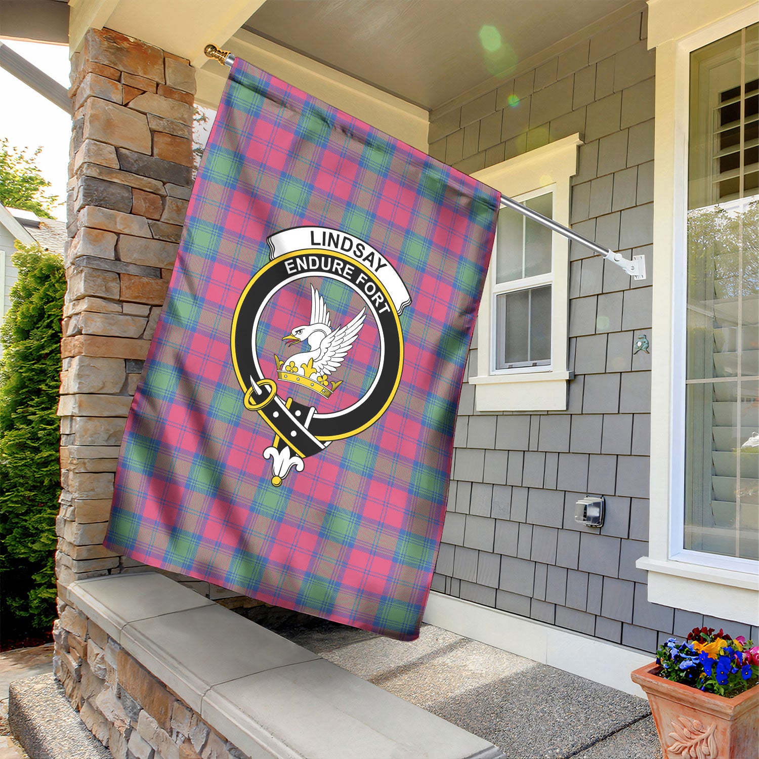 Lindsay Ancient Tartan Crest Garden Flag