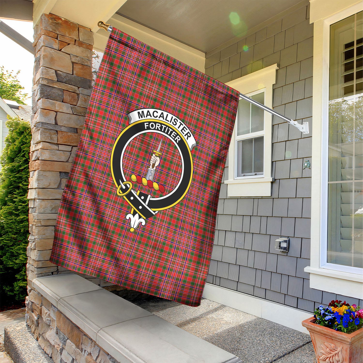 MacAlister Modern Tartan Crest Garden Flag
