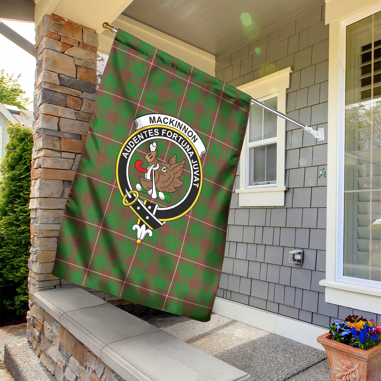 MacKinnon Hunting Modern Tartan Crest Garden Flag