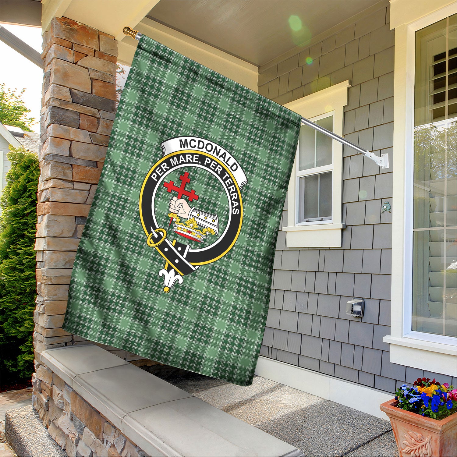 McDonald Lord of the Isles Hunting Tartan Crest Garden Flag