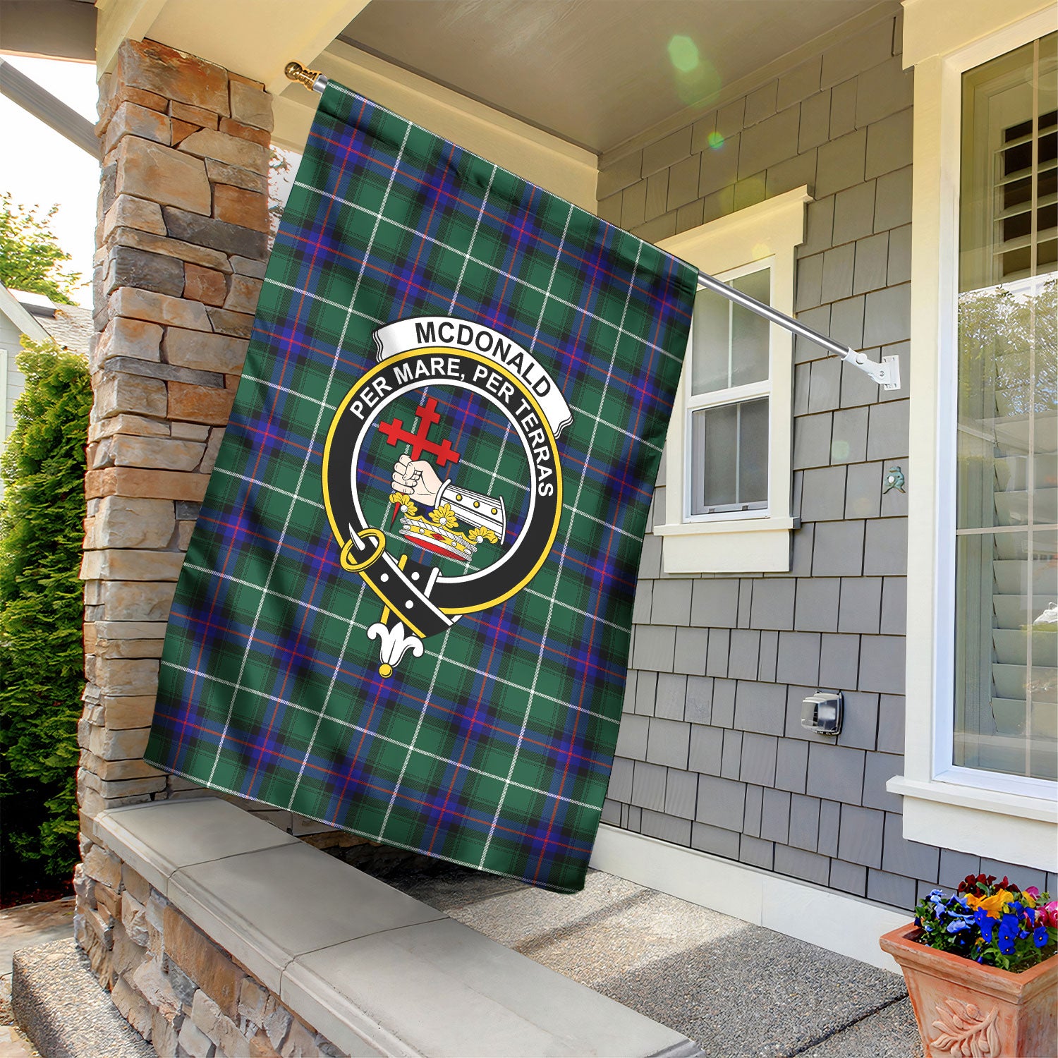 McDonald of the Isles Hunting Modern Tartan Crest Garden Flag