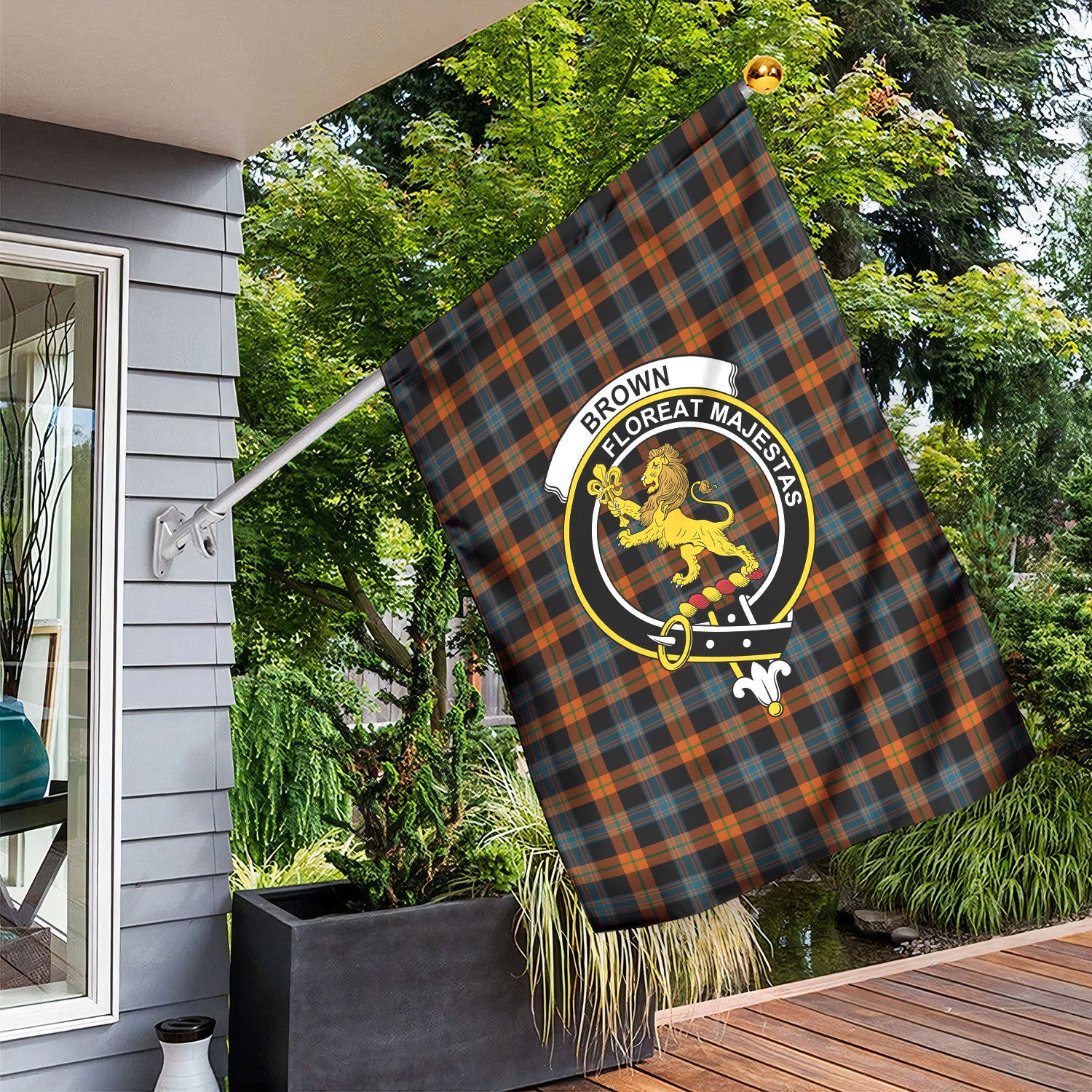 Brown Ancient Tartan Crest Garden Flag