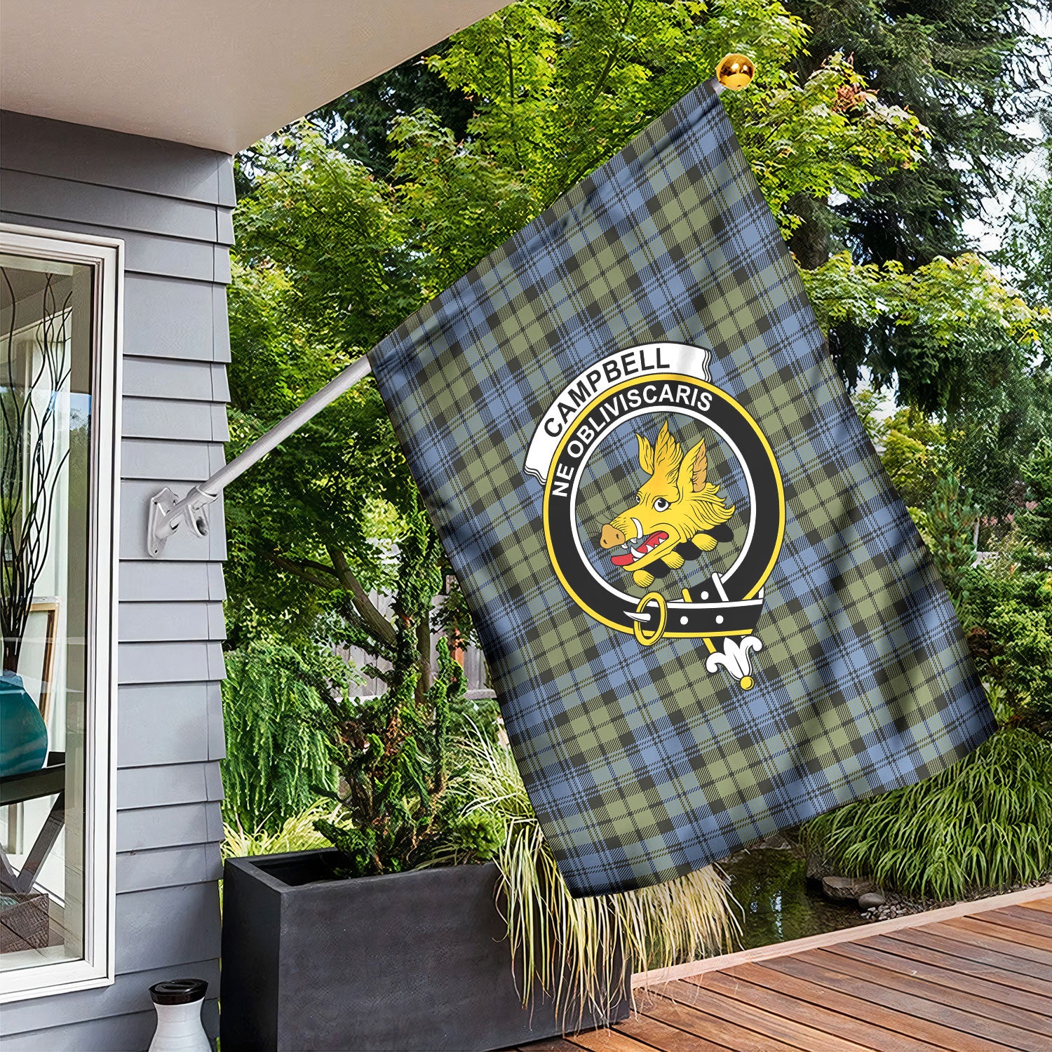Campbell Faded Tartan Crest Garden Flag
